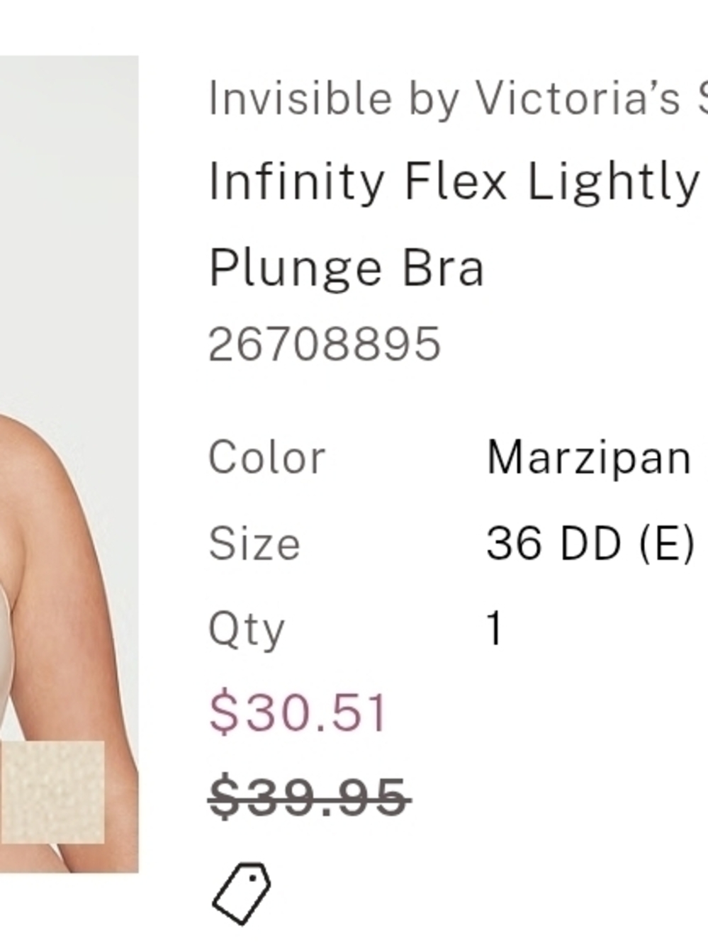 Victoria’s Secret Invisible Wireless Plunge Bra 36DD Nude Infinity Flex - Picture 4 of 4